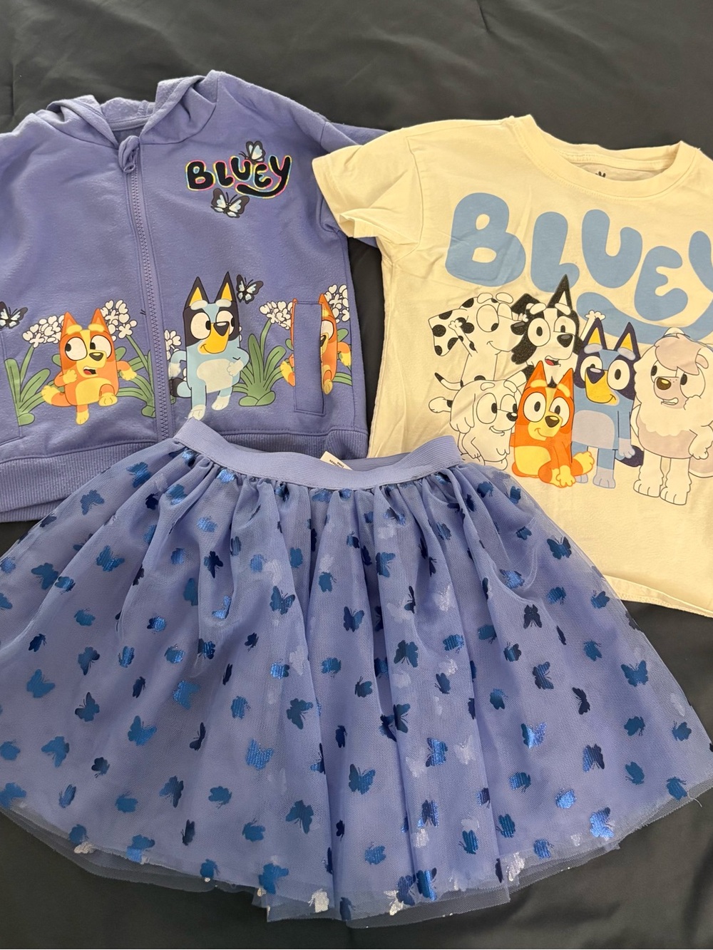 Disney Bluey Girls Purple & Cream Matching Set - Hoodie, Tee & Tulle Skirt
